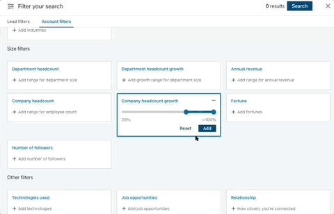 GIF showing how to set Growth Filters and Alerts for accounts in LinkedIn Sales Nav