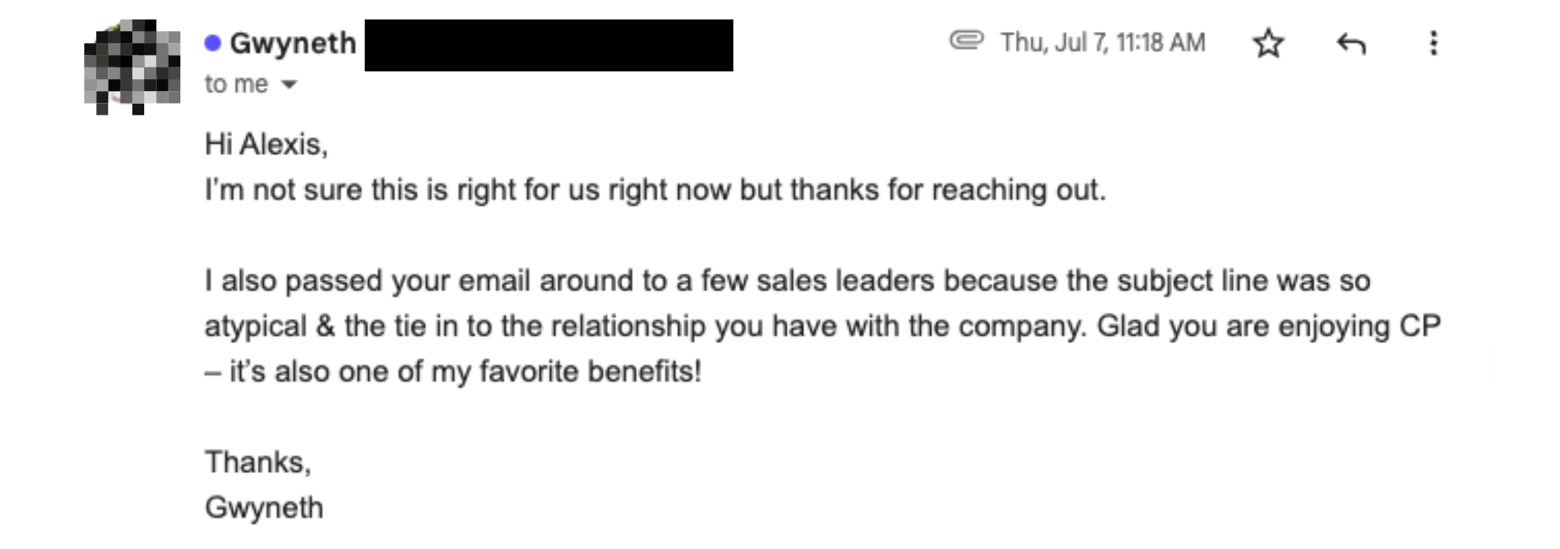 Reply to the original personalized email. It didn't result in a meeting but the email was so impressive the prospect shared it around her organization. 