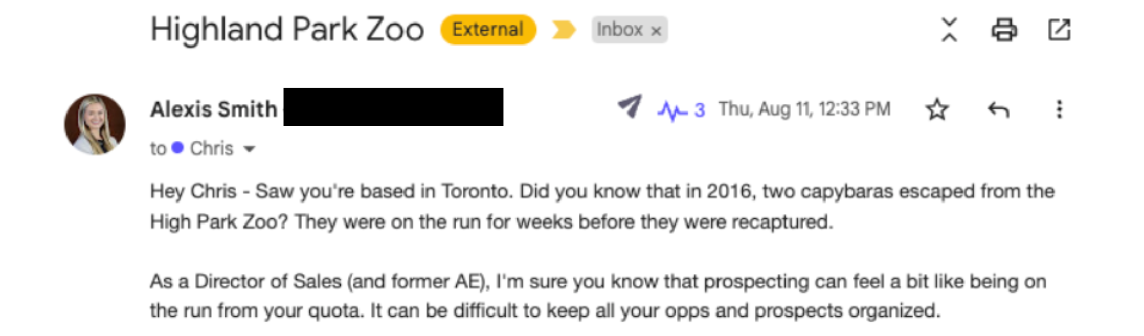 An example of a good cold email transition that ties to a value prop